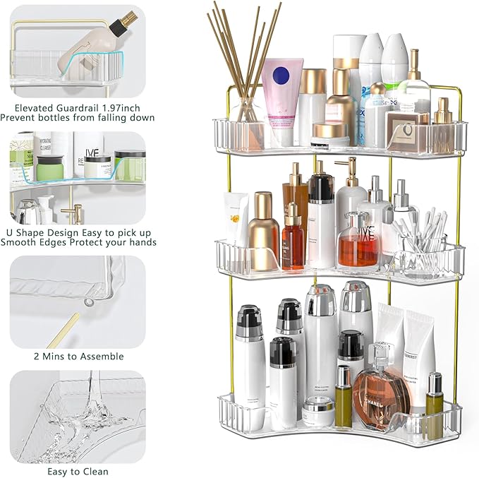 Webetop Corner Bathroom Counter Organizer 3 Tier Bathroom Countertop Organizers Shelf Makeup Organizer for Vanity Perfume Tray for Corner Storage Skincare, Cosmetic, Dresser, Kitchen Spice Rack