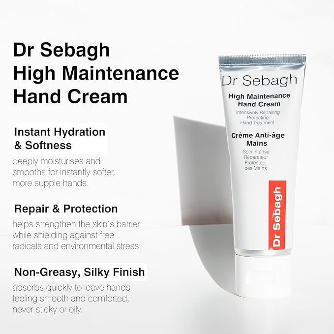 Dr Sebagh High Maintenance Hand Cream (2.6 fl oz) - Luxury Cream for Dry Cracked Hands - Fast-Absorbing Lotion for Women and Men - Hydrating Hand Moisturizer - Anti-Aging Repair Cream