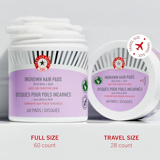 First Aid Beauty - Ingrown Hair Pads with BHA + AHA - Aftershave Treatment Pads to Help Prevent Razor Bumps for Men & Women - Exfoliate Underarms & Bikini Area - Compostable for Daily Use - 60 Pads