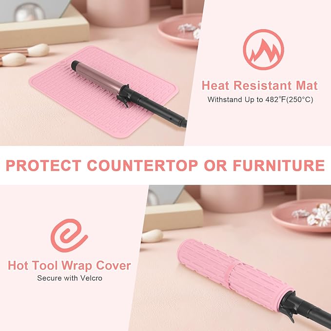 AMIJEAL Oversize Silicone Heat Resistant Mat for Hair Tools, Curling Iron Mat, Hot Tools Holder, Portable Flat Iron Hair Straightener Pad Cover for Travel Vanity Salon(14.2" x 11.0")