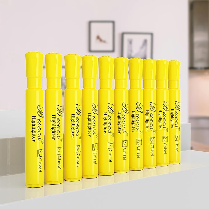 Buecs Highlighters Bulk Pack, 96 Count, Chisel Tip,Fluorescent Yellow, suitable for Adults Highlighting Planner Notes, Office School Supplies