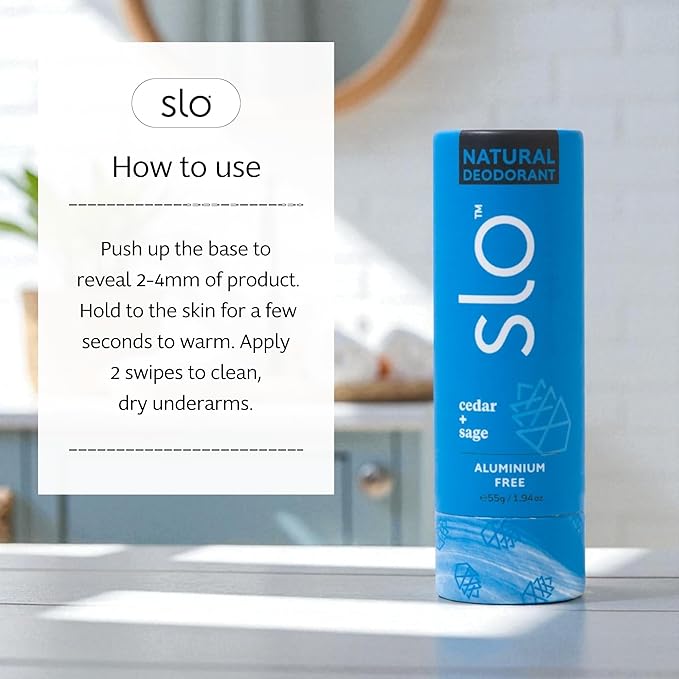 Slo | Natural Deodorant - All Natural Ingredients, Vegan & Cruelty Free, Compostable Packaging | Cedar + Sage, (1.94oz/55g)