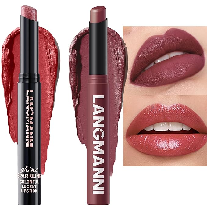 Jolilab 2Pcs Glitter Lip Kit - Velvet Matte & Nude Matte Lipstick + Glitter Lip Gloss/Glitter Lipstick High Pigmented Long-Lasting Waterproof Beauty Cosmetics Gift for Women(#05+12)