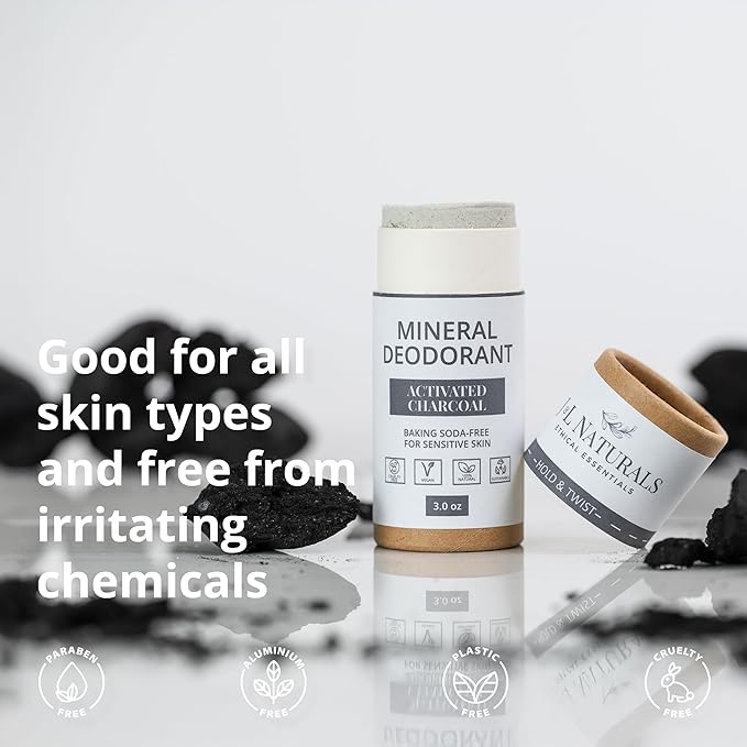 J&L Naturals Mineral Deodorant | Baking Soda-Free, 100% Natural, Sustainable Skin Care | Sensitive Deodorant For Women & Men | Aluminum Free, Vegan, Cruelty-Free (Activated Charcoal, 3 Oz (Pack of 2))