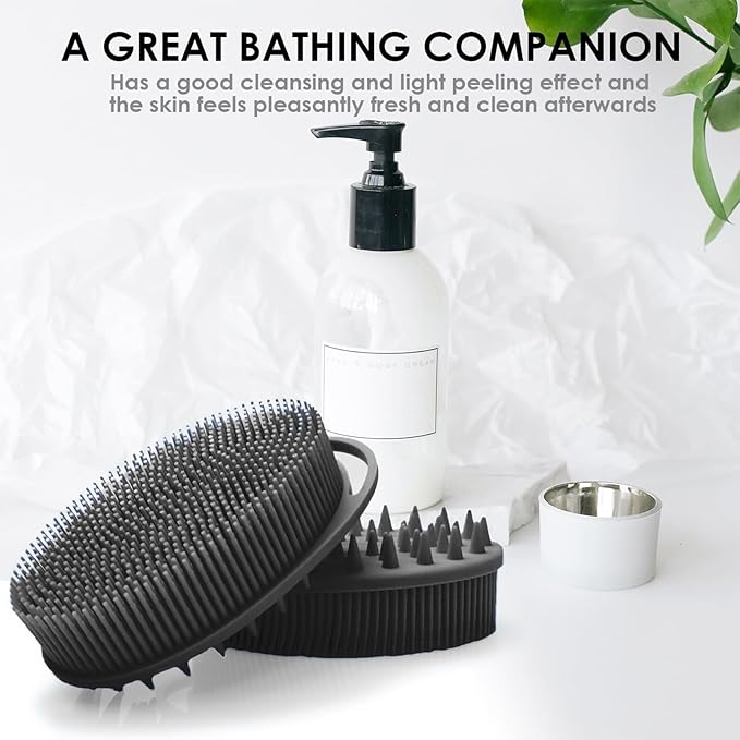 Silicone Body Scrubber – Dual-Sided Silicone Loofah for Shower, Set of 2 Soft Exfoliating Body Bath Shower Scrubber Loofah Brush Easy-to-Clean for Sensitive Kids Women Men All Kinds of Skin