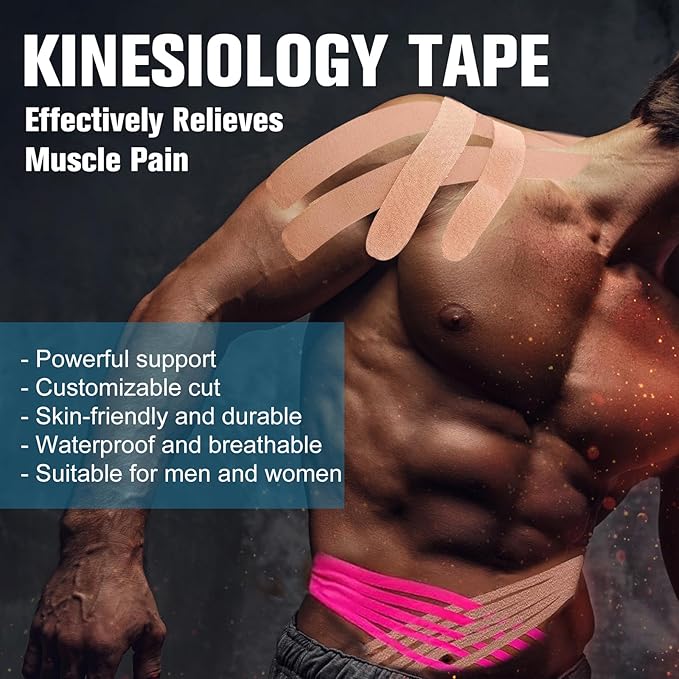 4 Rolls Waterproof Kinesiology Tape - Pro Support Elastic Free-Cut Athletic Tapes for Muscle Strain Relief & Joint Support, Cotton Breathable Sports Tape with Elasticity Suitable for All Body Areas