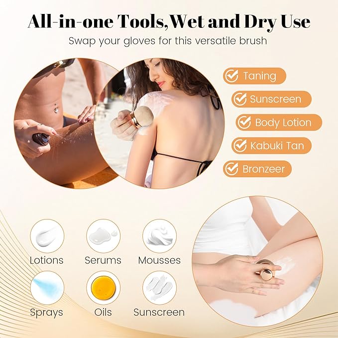 Extra Large Body Makeup Brush For Self Tanner,Makeup Brush For Self Tanner Face Leg,Self Tan Back Applicator,3.0in Sphere Kabuki Brush For Bronzers Blend Self Tanning with Pink Drawstring Bag (Gold)