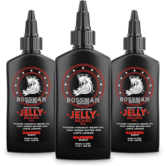 Bossman Jelly Beard Oil for Men - 3 Pack (12 oz in Total, Hammer Scent) – Softens, Moisturizes & Conditions with Natural Ingredients