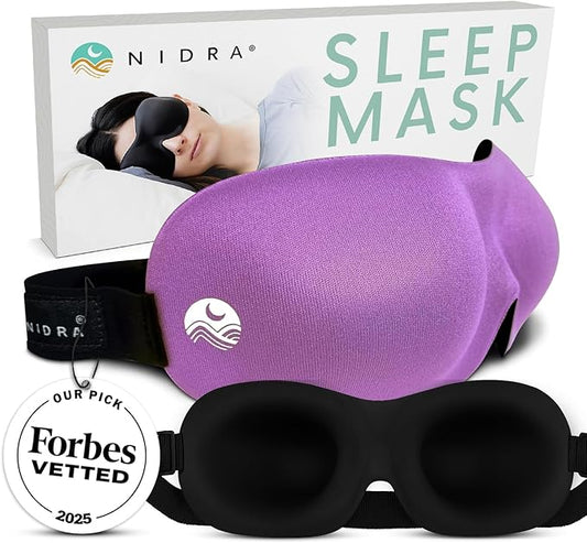 Nidra Contoured Sleep Mask for Side Sleepers – Zero Pressure Fit, Light Blocking Eye Shade for Sleeping & Travel – Purple, Standard Size