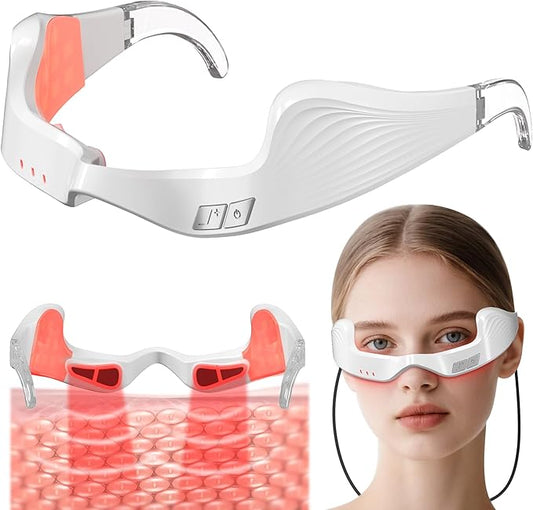 Under Eye Red Light Therapy Device, 650nm Red Light Therapy Eye Massager for Relieve Eye Bags, Eye Fatigue, Dark Circles, with Glasses Strap, Light-Weight, Hands-Free Use (White)