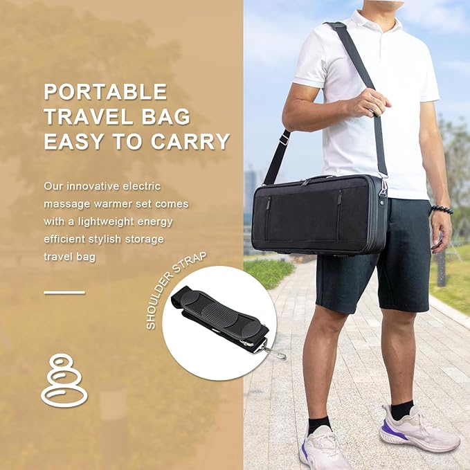 Portable Massage Stone Warmer with Car Adaptor Electric Spa Bamboo Massage Sticks Set Hot Bamboo Massage Set - Hot Massage Stone Warmer Double-Sided Heating-Temp Controller - Bigger Heater