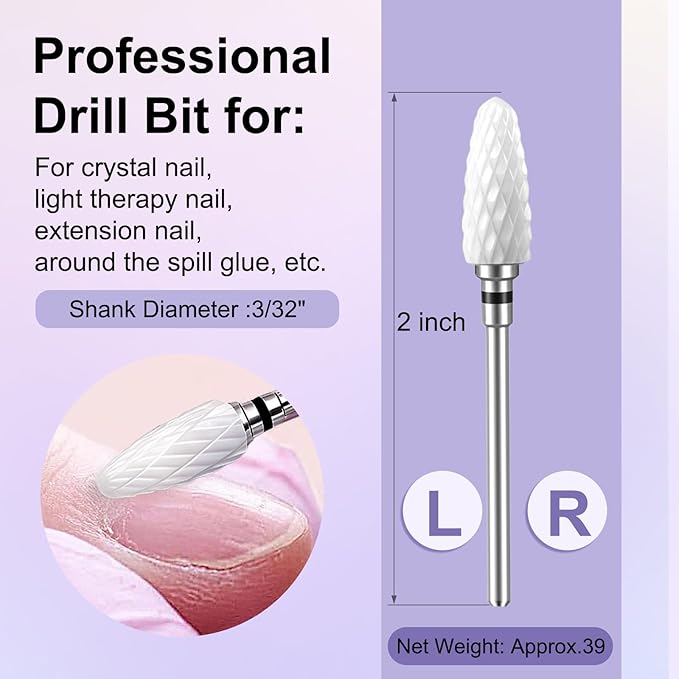 Fantexy 3/32" Ceramic Nail Drill Bit - Remove Acrylic Hard Gels Quickly and Safely,White Ceramic Cone File Bit for Nail Art,Manicure,Pedicure,Gel,Cuticle Clean(Extra Coarse - XC)