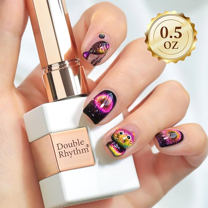 Double Rhythm Cat Eye Gel Polish with Magnet 15ML Holographic Glitter Shimmer Translucent Sheer Color Glass Magnetic Gel Polish Salon DIY at Home (Orange Pink-MC1051)