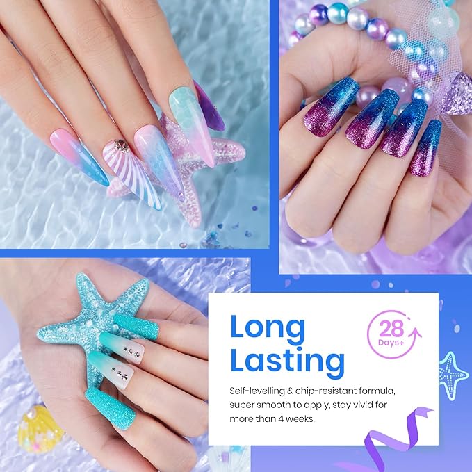 Beetles Purple Gel Nail Polish Set, 20 Colors Blue Green Pink Purple Shimmer Glitter Mermaid Gel Polish Kit with Base Top Coat Soak off Uv Nail Art Valentines Gifts for Women