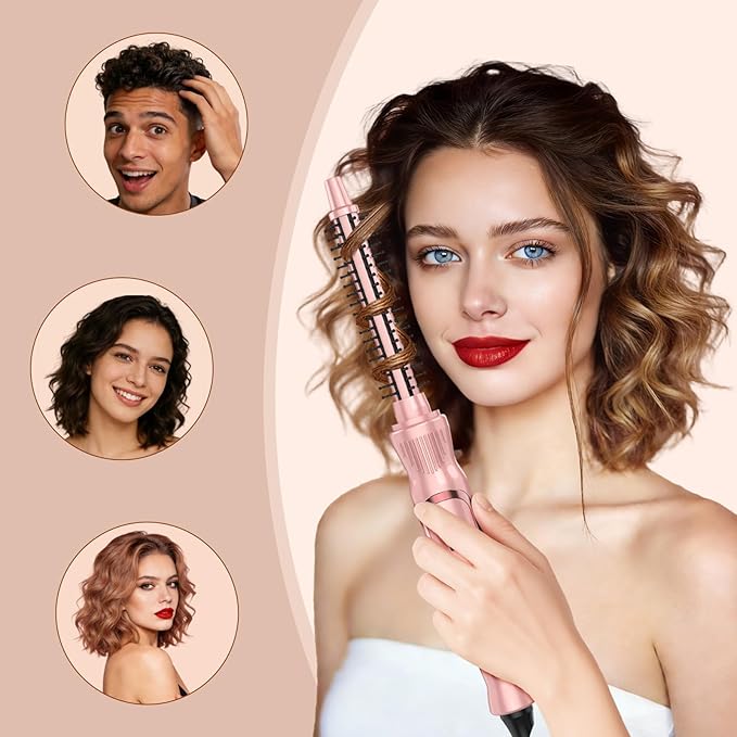 Heated Round Brush 1/2 Inch Small Curling Brush,Volumizing Thermal Brush 0.5 Inch Ceramic Tourmaline Heated Hot Ionic Iron, Tiny Curling Wand Hair Styler Tool (Pink, 0.5 inch)