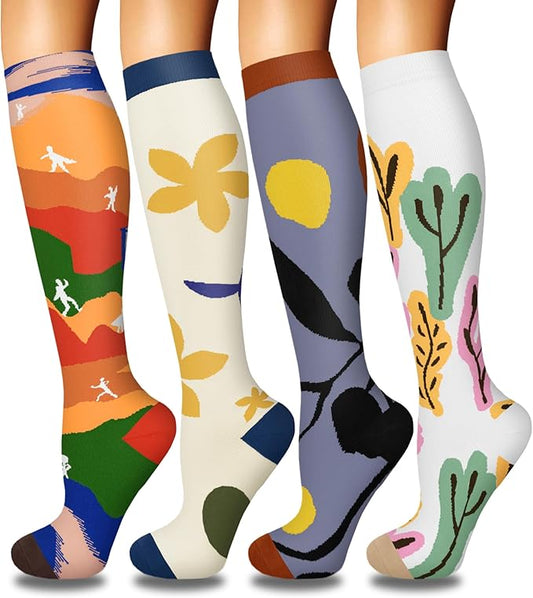 Iseasoo 4 Pairs Compression Socks for Women Circulation-Best Support for Nurses,Running,Athletic,Travel