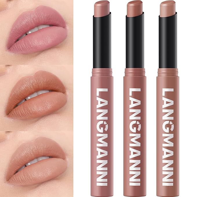 Jolilab 3Pcs Velvet Matte Lipstick Nude Matte Soft Dark Color Stick High Pigmented Long-Lasting Waterproof Lip Stick Lip Balm Beauty Cosmetics Gift for Women（01#+02#+03#