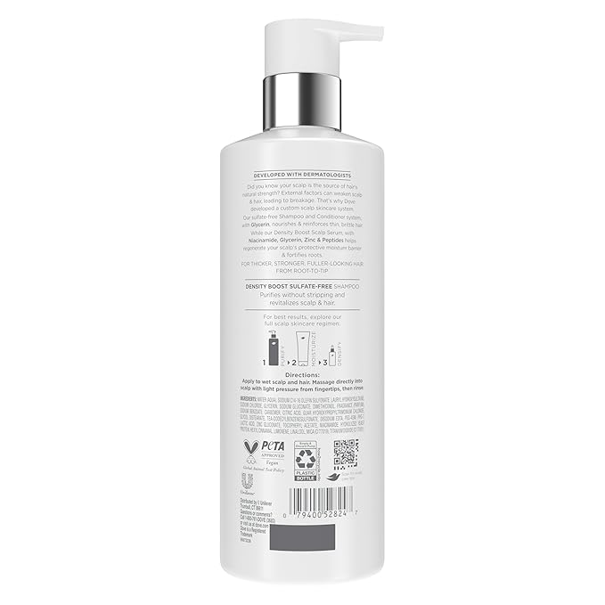 Dove Derma Scalp Density Boost Shampoo 1 ct With Glycerin, Sulfates And Zinc + Peptides For Hair Loss And Breakage 16 oz