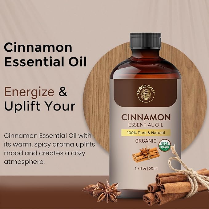 Cinnamon Essential Oil | USDA Certified Organic Cinnamon Oil | for Skin and Hair | Perfect for Aromatherapy and Diffuser | 1.7 fl.oz
