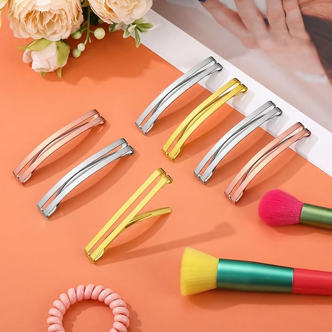 Hotop 30 Pieces Open Center Metal Barrettes Anti-slip Metal Hair Clip for Women, Assorted Colors(Open Center Barrette,Rose Gold,Silver, Gold)