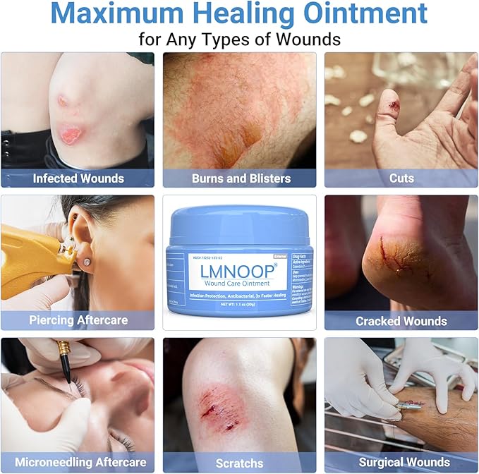 LMNOOP® Wound Care Ointment - Fast Healing Wound Cream, Maximum Repair for All Ages, Wound Healing Ointment for Deep/Open/Surgical Wounds, Bedsores, Diabetic Wounds, Ulcers, Burns, Cuts