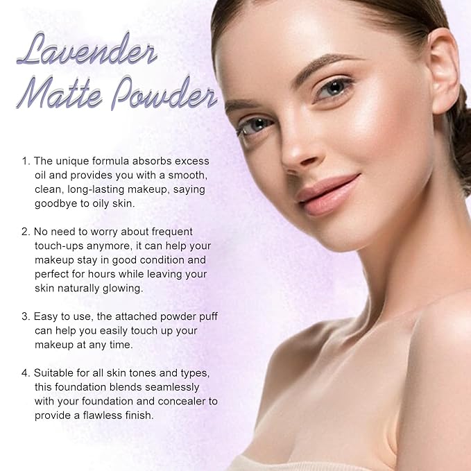 Lavender Matte Setting Powder, Pressed Face Powder for Oil Control, Lightweight Transfer Resistant Long Wear Natural Finish