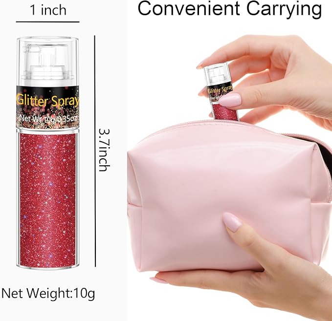 Hair and Body Glitter Spray, 1PC Glitter Hairspray Dry Powder Makeup for Clothes, Festival Rave Prom Loose Sparkle Powder,Holographic Ultra Fine Resin Glitters for Crafts (1PC Red)