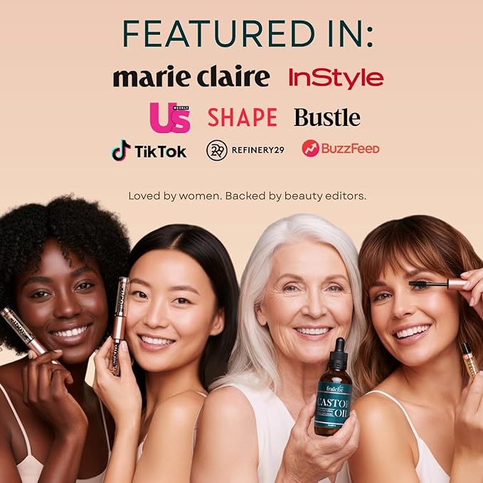 Live Fraiche Organic Castor Oil Lash Serum for Hair Growth, 100% Pure Eyebrow Eyelash Growth Serum, Cold Pressed Hexane Free (2oz Glass Bottle + FILLED Mascara Tube)