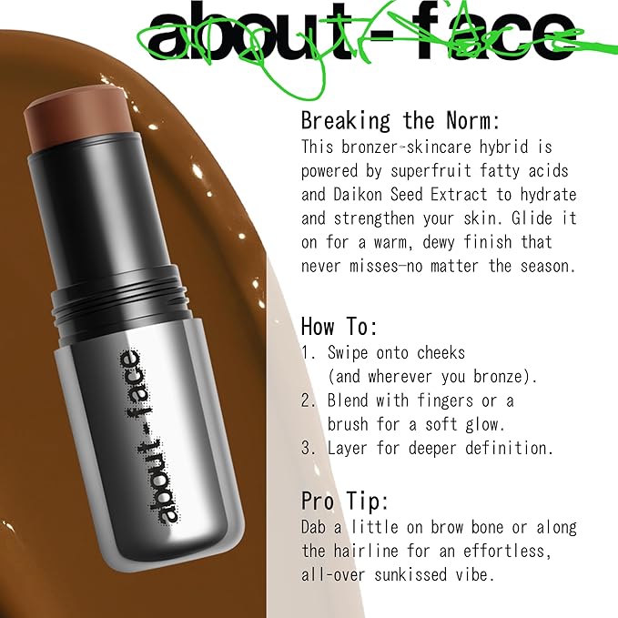 about-face Beach Freak Bronzer Stick Coney Island– Ultra-Creamy, Vegan Bronzer & Contour Stick with Skincare Benefits – Dewy Finish – Hydrating Formula with Daikon Seed Extract – Light/Medium