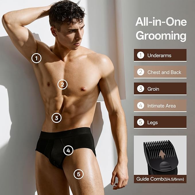 PRITECH Body Trimmer for Men,Body Hair Trimmer & Electric Razor for Pubic,Groin,Chest,Back,Balls,Waterproof Men's Groomer with 2 in 1 Ceramic & Foil Blades for Sensitive Areas,Cordless & Rechargeable