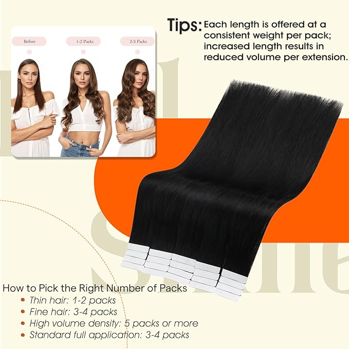 Full Shine Tape in Hair Extensions Remy Hair 20Inch Seamless Invisible Tape in Extensions Human Hair Color 1B Off Black Hair Extensions Silky Straight Real Human Hair Adhesive Extensions 50G 20Pcs