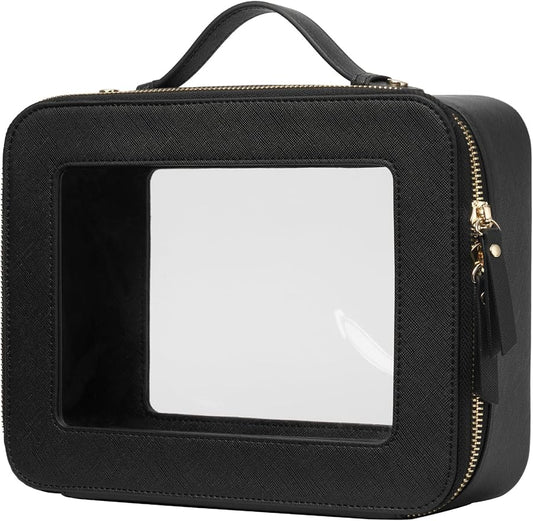 Popvibe Clear Makeup Bag Travel Cosmetic Case Transparent Toiletry Bag with Zipper, Portable Make Up Organizer Traveling Compact Car Bag for Essentials