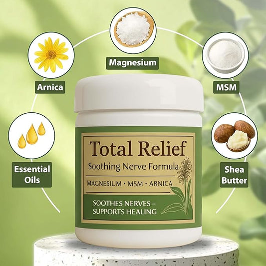 Total Relief Magnesium Cream for Nerves – Fast-Absorbing MSM & Arnica Cream for Healthy, Comfortable Nerves and Daily Comfort – 4 Fl Oz (Pack of 1)