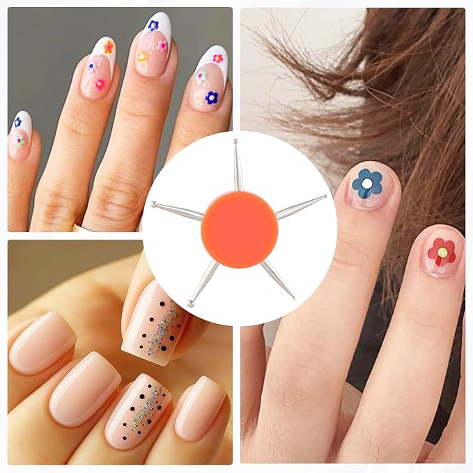 Nail Dotting Tool, 5-in-1 Metal Dotting Tool Nail Art, Circular Nail Design Dotting Pen, Ergonomic Dotting Disc for Manicure Embossing, Tracing, Painting - Orange, 1pcs