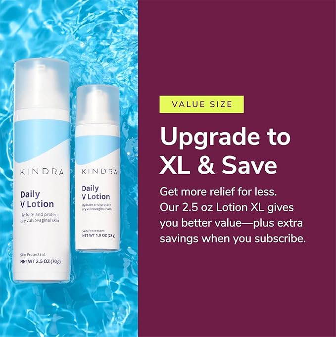 Kindra Daily V Moisturizer Lotion XL - Vaginal Cream For Vaginal Dryness And Discomfort - Hormone Free, Gyn Tested, pH-balanced, Doctor Recommended - Up to 160 Applications