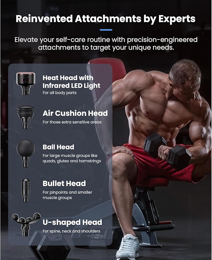 BOB AND BRAD A2 Ultra Massage Gun with Red Light Infrared Heat Head, FSA Eligible/HSA Eligible, Pro Percussion Massage Gun Deep Tissue for Fast Pain Relief, Handheld Sore Muscle Massager for Back Leg