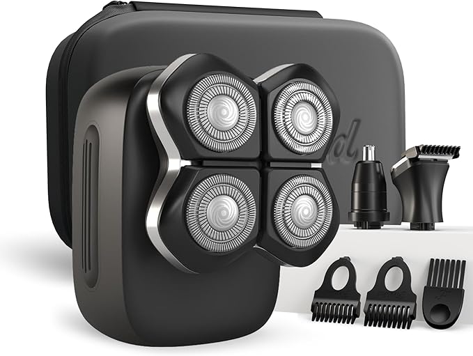 Freebird FlexSeries Electric Head & Body Hair Shaver, Mens Cordless Rechargeable Wet & Dry Skull, Bald Head, Back, Groin Waterproof Razor (FlexSeries Pro, Shaver Kit with Travel Case)