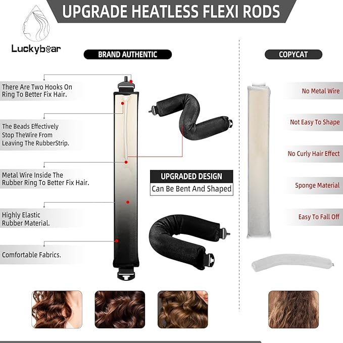 Overnight Heatless Hair Curler Jumbo Set, Overnight Rods for No Heat Curls - Velvet Satin Flexi Rods Sleep in Curlers Blowout, Hair Styling Accessories with Silk Scarf 4pcs Black