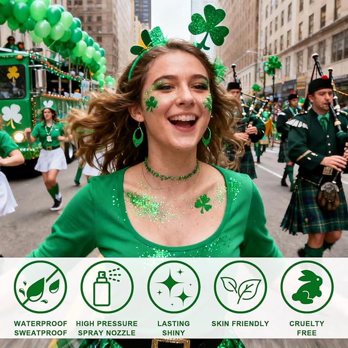 Hair and Body Glitter Spray, 1PC St Patricks Day Glitter Hairspray Dry Powder Makeup for Clothes, Festival Rave Prom Loose Sparkle Powder,Holographic Ultra Fine Resin Glitters for Crafts (1PC Green)