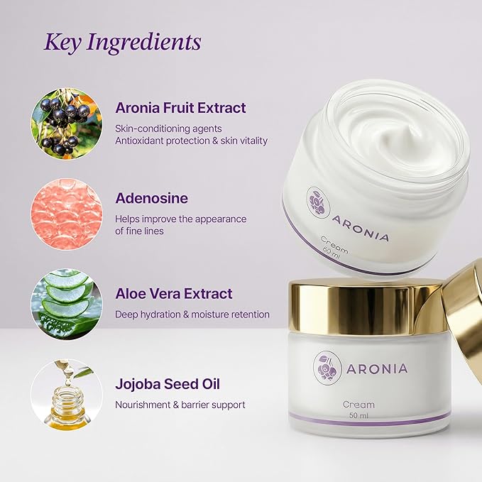 LAMUAMOR Aronia Extract Day Night Cream for Face Neck with Antioxidant Formula, Hydrating Moisturizer, Brightening 1.76 oz