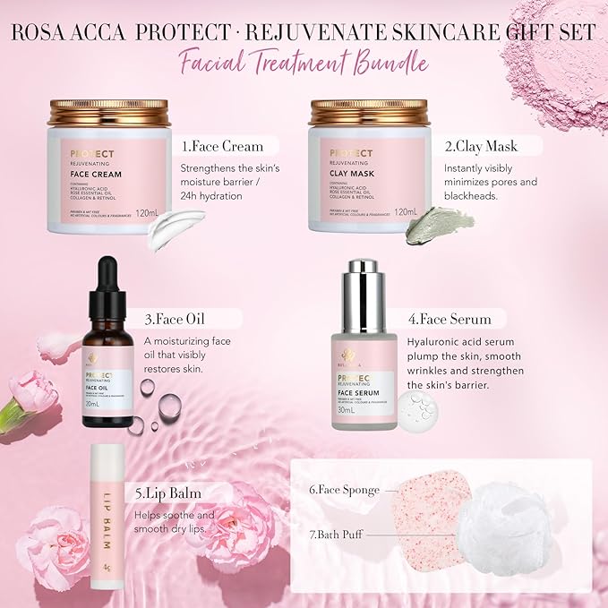 30pcs Valentines Day Gifts for Women, Spa Gifts Rose Facial Skin Care Set, Face Cream, Bath Oil, Serum, Shower Accessories, Bath and Body & Facial Kit, Birthday, Christmas, Mother's Day,Bridal Shower