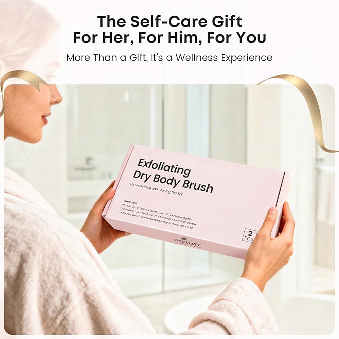 Bamboo Dry Brushing Set with Body and Face Brush, Dry Scrub Brush with Exfoliating Natural Boar Bristle for Lymphatic Drainage, Cellulite Reduction, Blood Circulation and Glowing Skin, 2 Pack