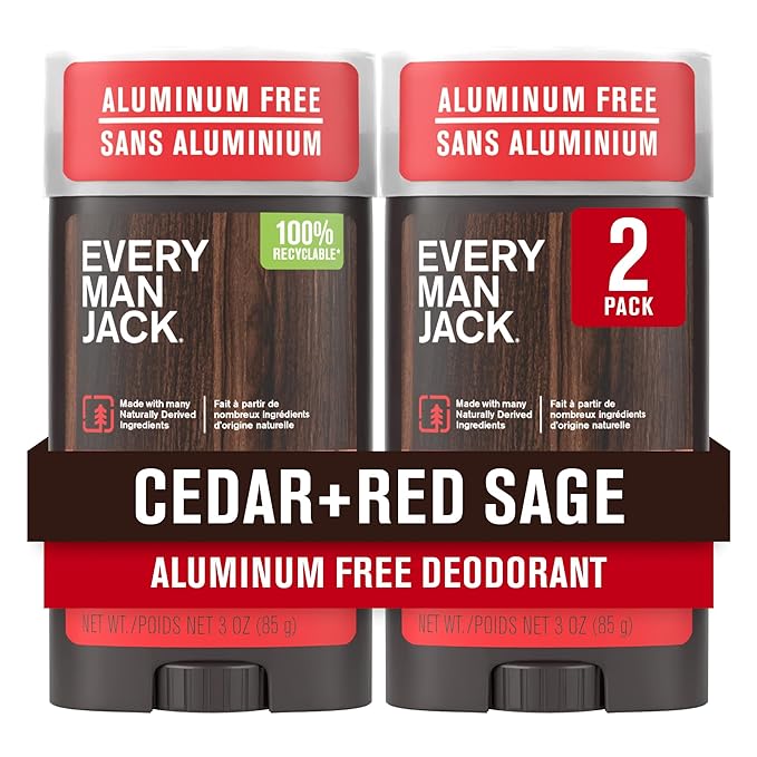 Every Man Jack Cedar + Red Sage Men’s Deodorant - Stay Fresh with Aluminum Free Deodorant For all Skin Types - Odor Crushing, Long Lasting, with Naturally Derived Ingredients - 3oz (2 Pack)