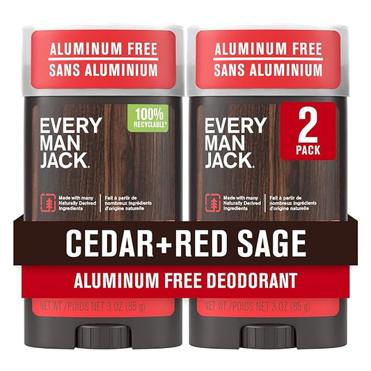 Every Man Jack Cedar + Red Sage Men’s Deodorant - Stay Fresh with Aluminum Free Deodorant For all Skin Types - Odor Crushing, Long Lasting, with Naturally Derived Ingredients - 3oz (2 Pack)