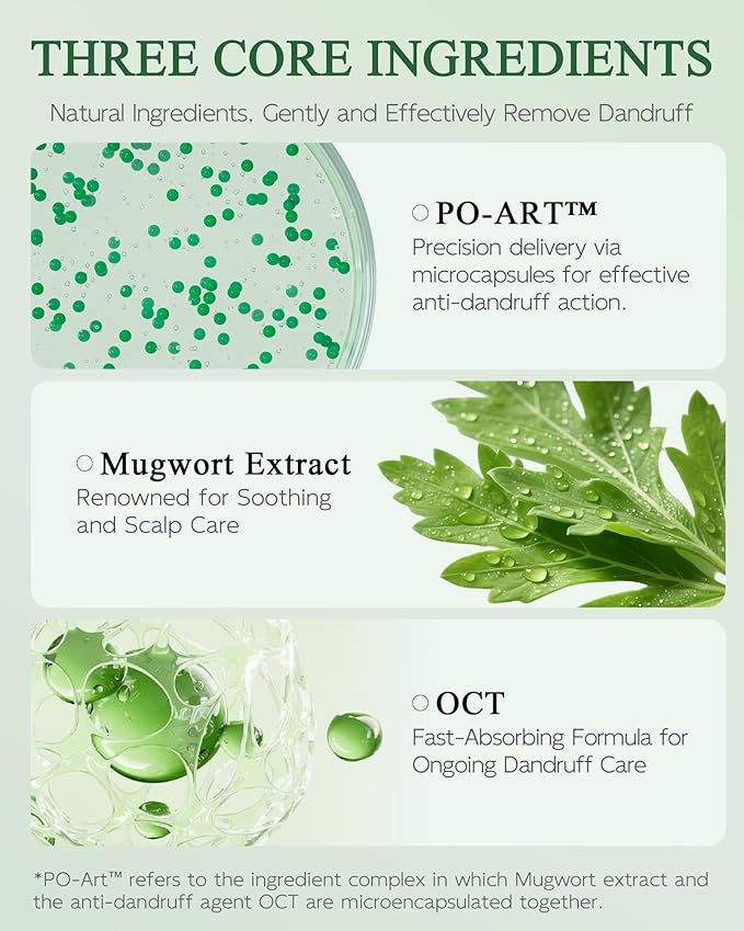 Mugwort Anti-Dandruff Shampoo – Oil-Control Refreshing formula, Soothes Itchy Scalp, Balance Scalp Barrier, Lightweight & Volumizing Hair, Silicone-Free, 10.1 fl oz