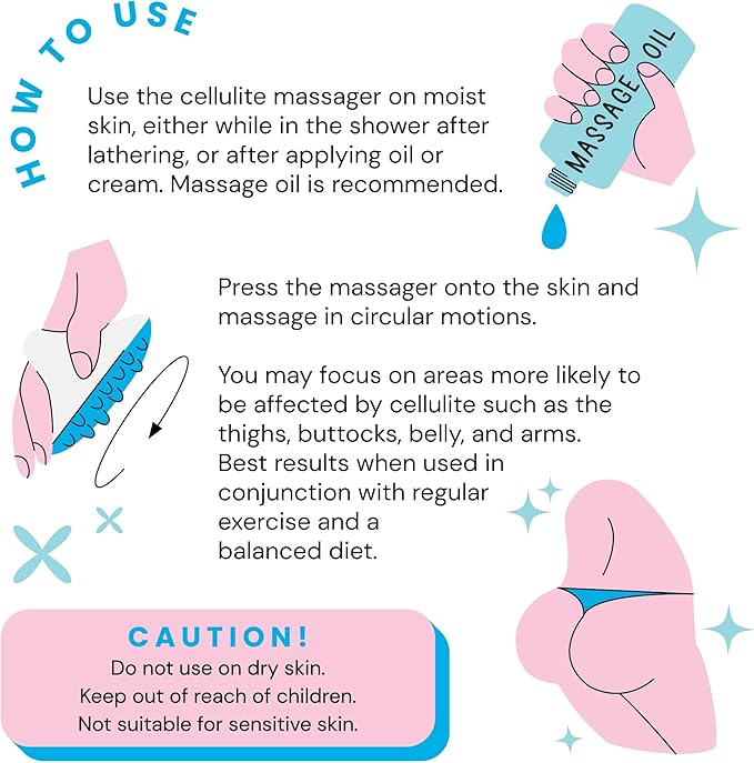 Scala Silicone Anti Cellulite Massager, Body Shower Scrubber, Cellulite Remover - Improve Circulation, Distribute Fat Deposits, Body Massager, Exfoliator, Fat Roller Use with Creams and Oils, Aqua