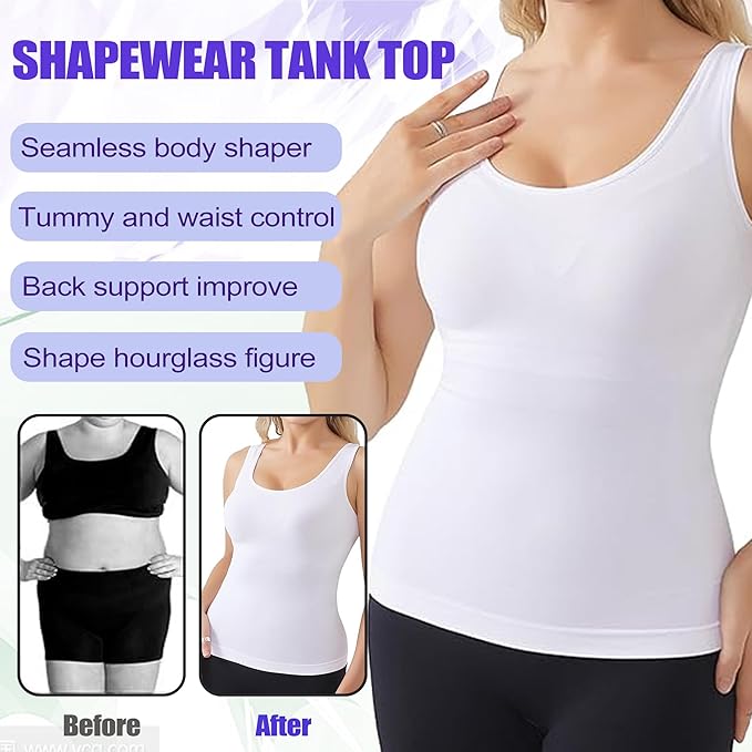 Shapewear Tank Tops for Women,Tummy Waist Control Shaper Cami Seamless Compression Top Slimming Body Shaper Camisole