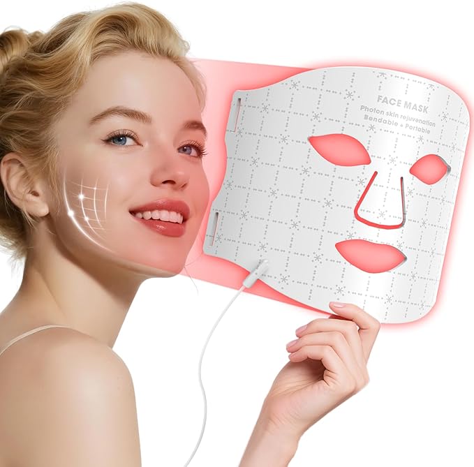 Red Light Therapy for Face, Red Light Therapy Mask with Remote, Rechargeable 7 Colors LED Light Therapy mask, Anti-Aging, Wrinkle Reduction and Skin Firming, Home & Travel Use
