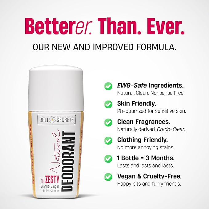 Bali Secrets Natural Deodorant for Women & Men. Nonsense Free. Clean Formula for Sensitive Skin. Strong & Reliable Odor Protection. No Synthetic Aluminum. Organic & Vegan [THE ZESTY]