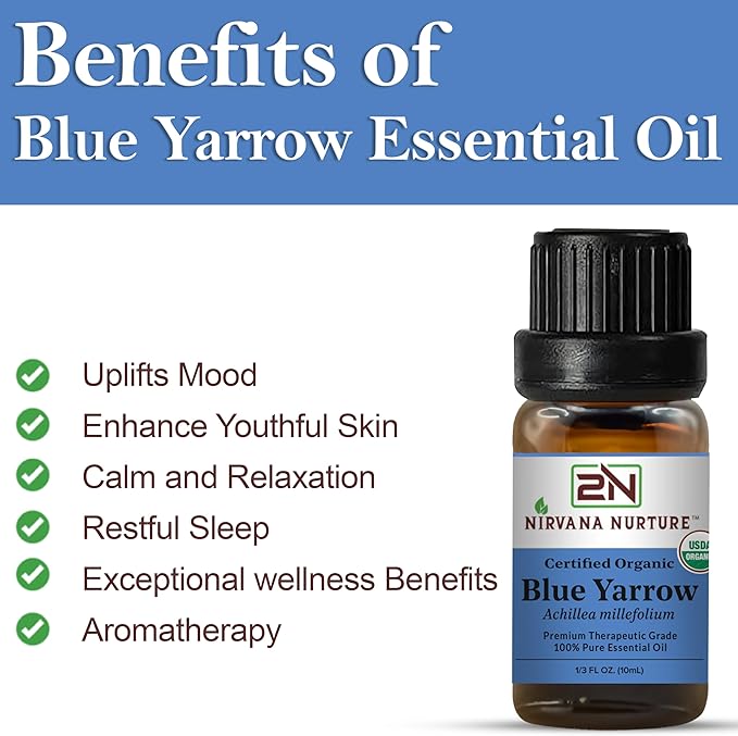Blue Yarrow Essential Oil USDA Certified Organic, 100% Pure Natural Premium Grade, Undiluted